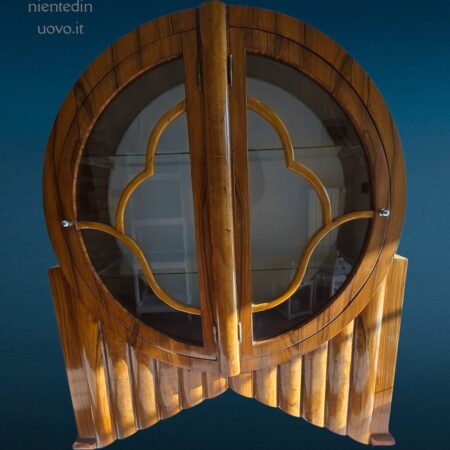 vetrina a due ante tonda déco in legno e vetro, stile anni '30 in perfette condizioni