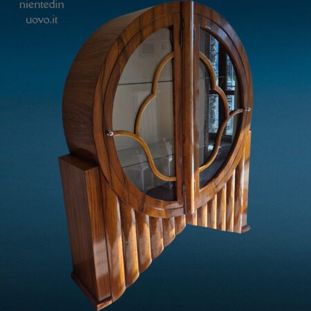 vetrina a due ante tonda déco in legno e vetro, stile anni '30 in perfette condizioni