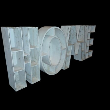set di 4 scaffali da parete in legno altezza 67 cm che compongono la scritta Home
