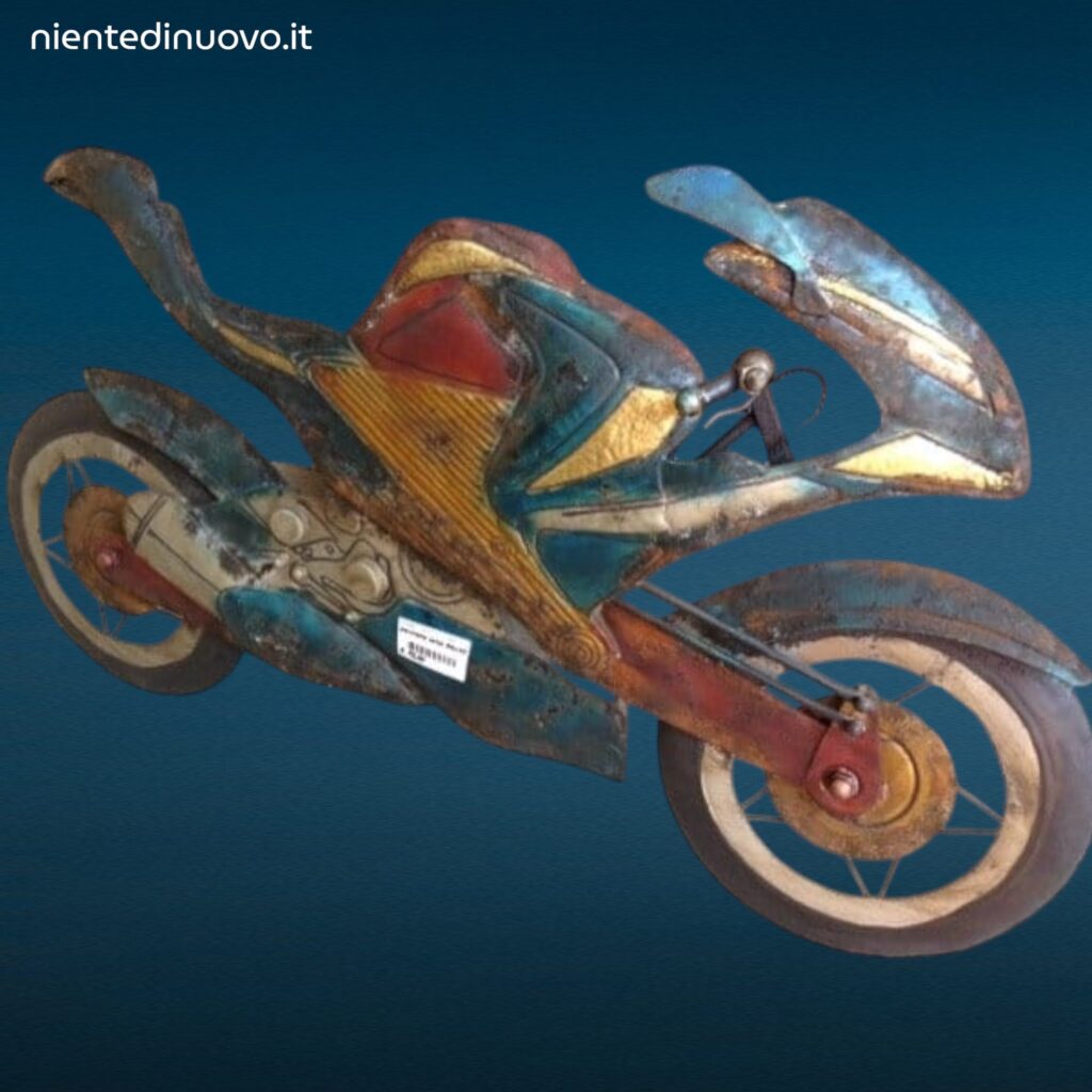 Pannello da parete in latta colorata con motocicletta, dimensioni 89x49 cm