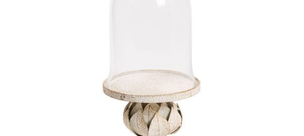 alzatina metallo laccato bianco con campana in vetro stile provenzale