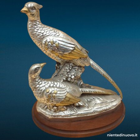 scultura fagiani argentata