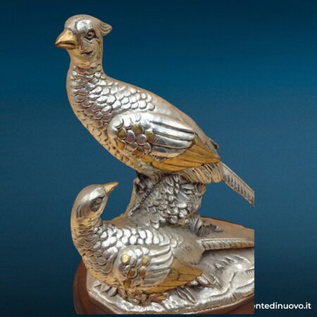 scultura fagiani argentata