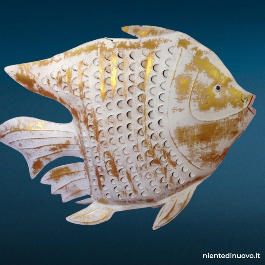 Pesce portacandela in metallo bianco e oro XXL