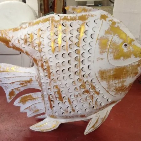 pesce portacandela bianco oro XXL traforato da appendere