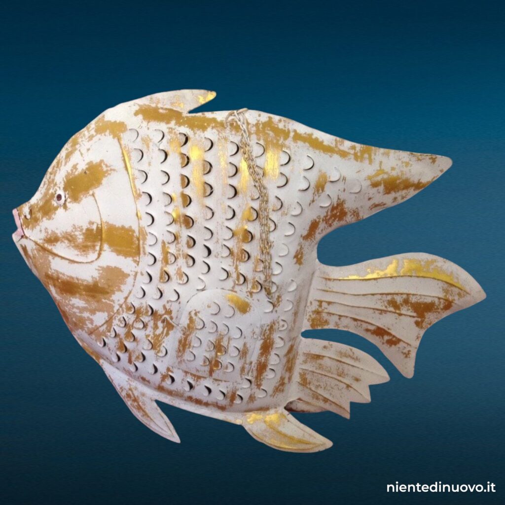 Pesce portacandela in metallo bianco e oro XXL