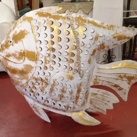 pesce portacandela bianco oro XXL traforato da appendere