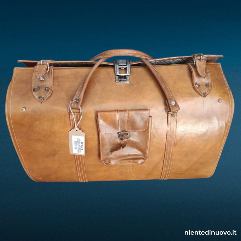 38498 Valigia vintage in cuoio con 3 tasche, maniglie e tracolla