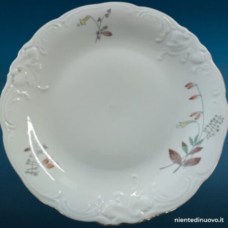 Set da 6 piattini in porcellana polacca con decoro floreale e bordo in oro zecchino