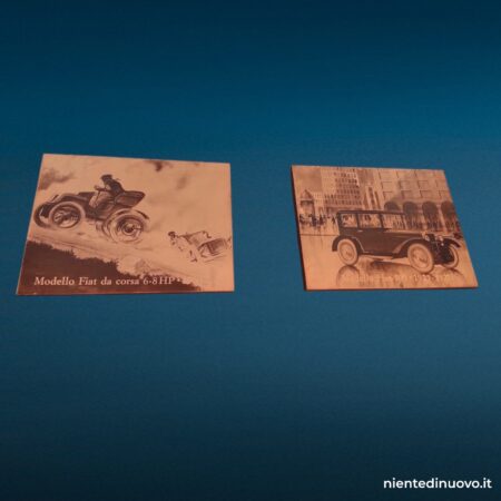 Serie di 5 pannelli in legno Fiat d'epoca