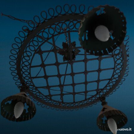 Lampadario rustico in ferro battuto a 3 luci