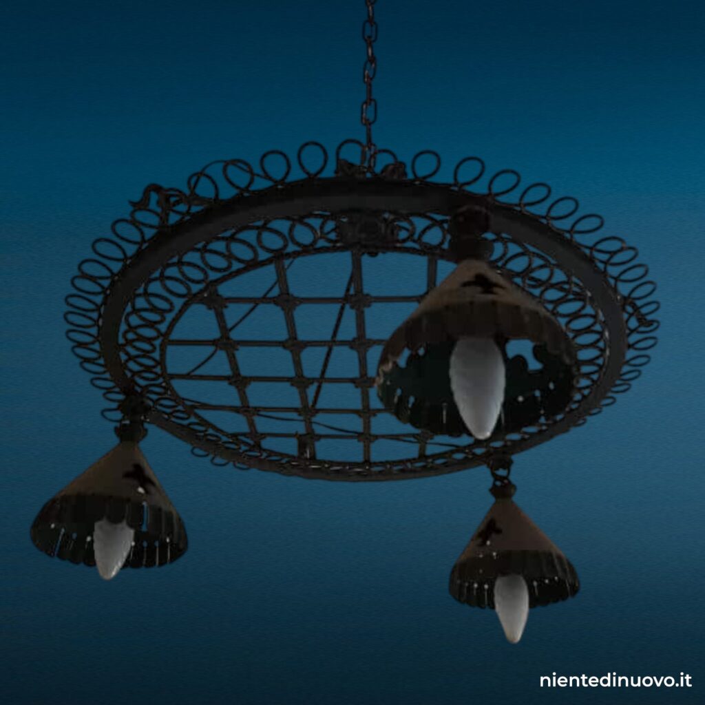 Lampadario rustico in ferro battuto a 3 luci