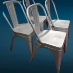 set di 4 sedie industrial in alluminio leggere, impilabili, con finitura opaca e segni d’uso normali