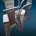 set di 4 sedie industrial in alluminio leggere, impilabili, con finitura opaca e segni d’uso normali