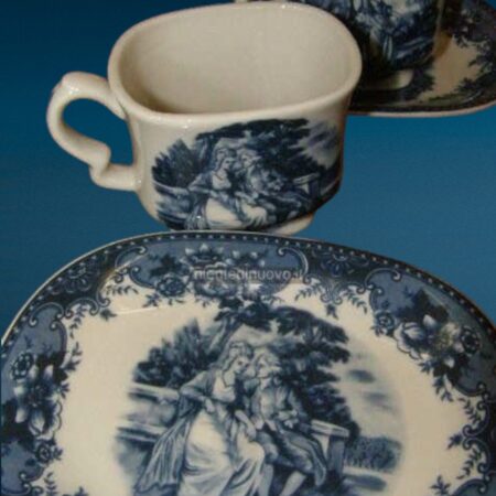 Set 6 tazzine con piattino in ceramica inglese, decorazione blu