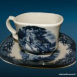 Set 6 tazzine con piattino in ceramica inglese, decorazione blu