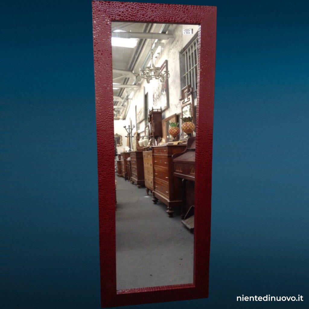 03979 Specchio rettangolare rivestito in similpelle bordeaux