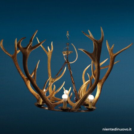 Lampadario artigianale con corna di cervo in ferro battuto, 6 luci, Ø 170 cm
