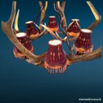 Lampadario artigianale con corna di cervo in ferro battuto, 6 luci, Ø 170 cm