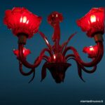 39666_1 Lampadario in vetro di Murano rosso, 5 bracci, diametro circa 1 m