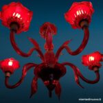 39666_2 Lampadario in vetro di Murano rosso, 5 bracci, diametro circa 1 m
