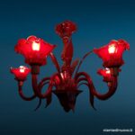39666_4 Lampadario in vetro di Murano rosso, 5 bracci, diametro circa 1 m