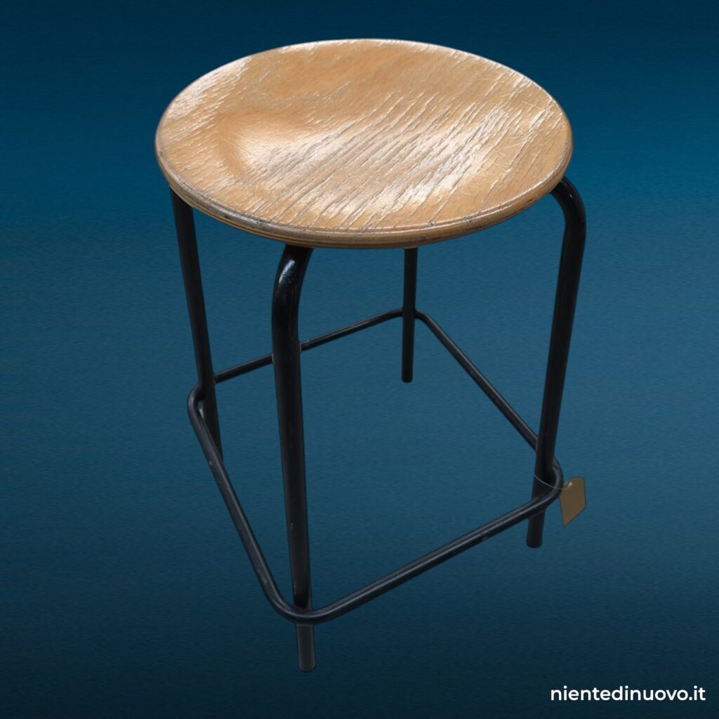 Sgabello in legno di faggio e acciaio anni 60