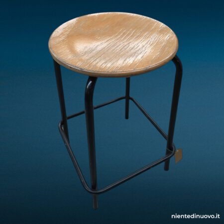 Sgabello in legno di faggio e acciaio anni 60
