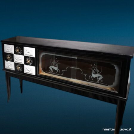 Credenza sideboard midcentury in stile Ulrich con vetri incisi