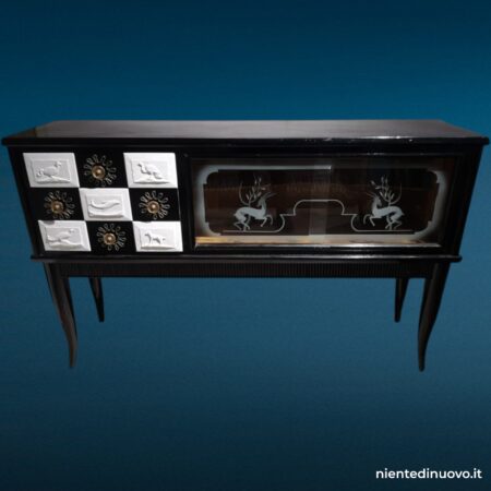 Credenza sideboard midcentury in stile Ulrich con vetri incisi