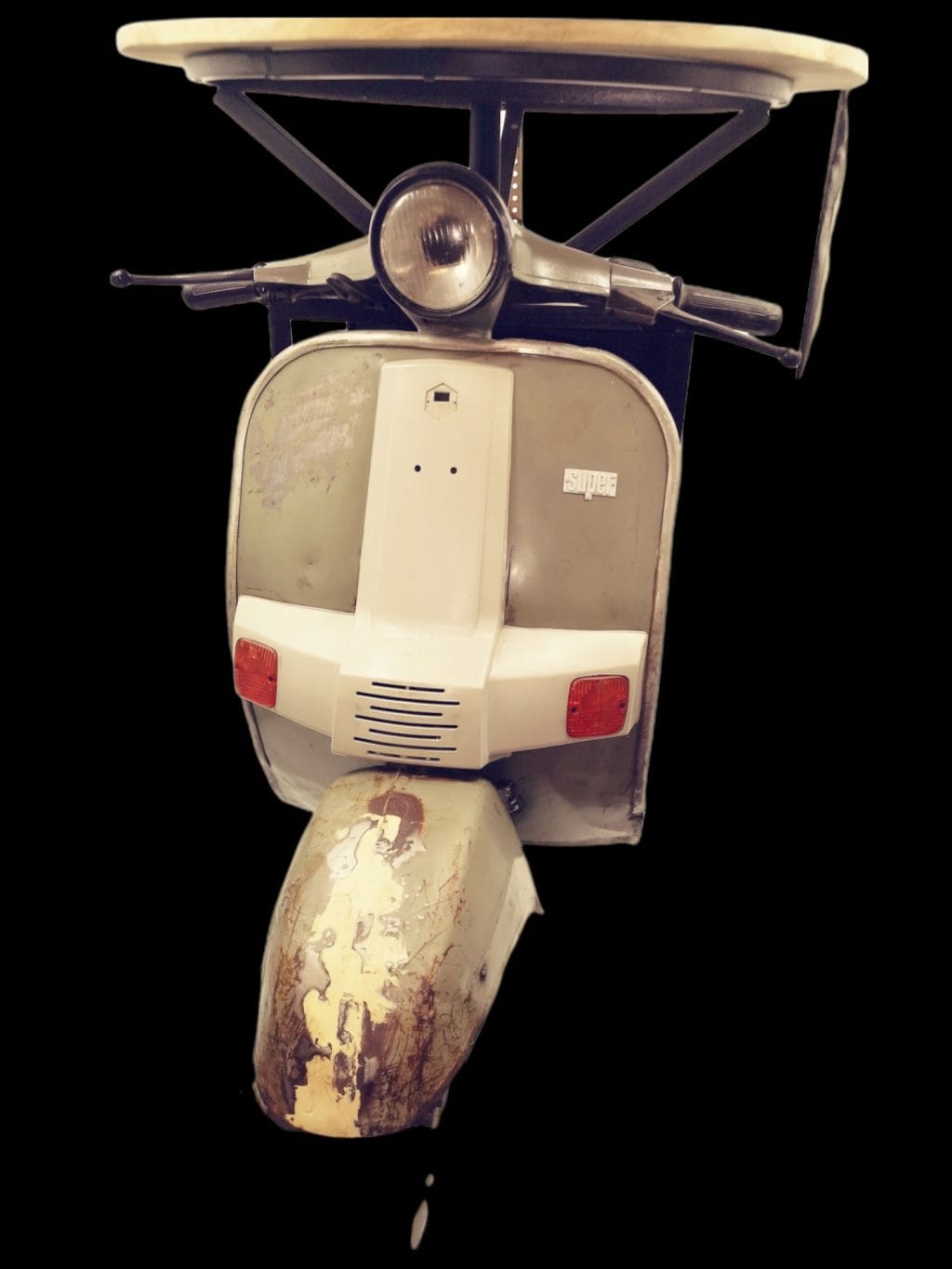 mobiletto tavolino Vespa vintage con ripiani metallici e piano in legno