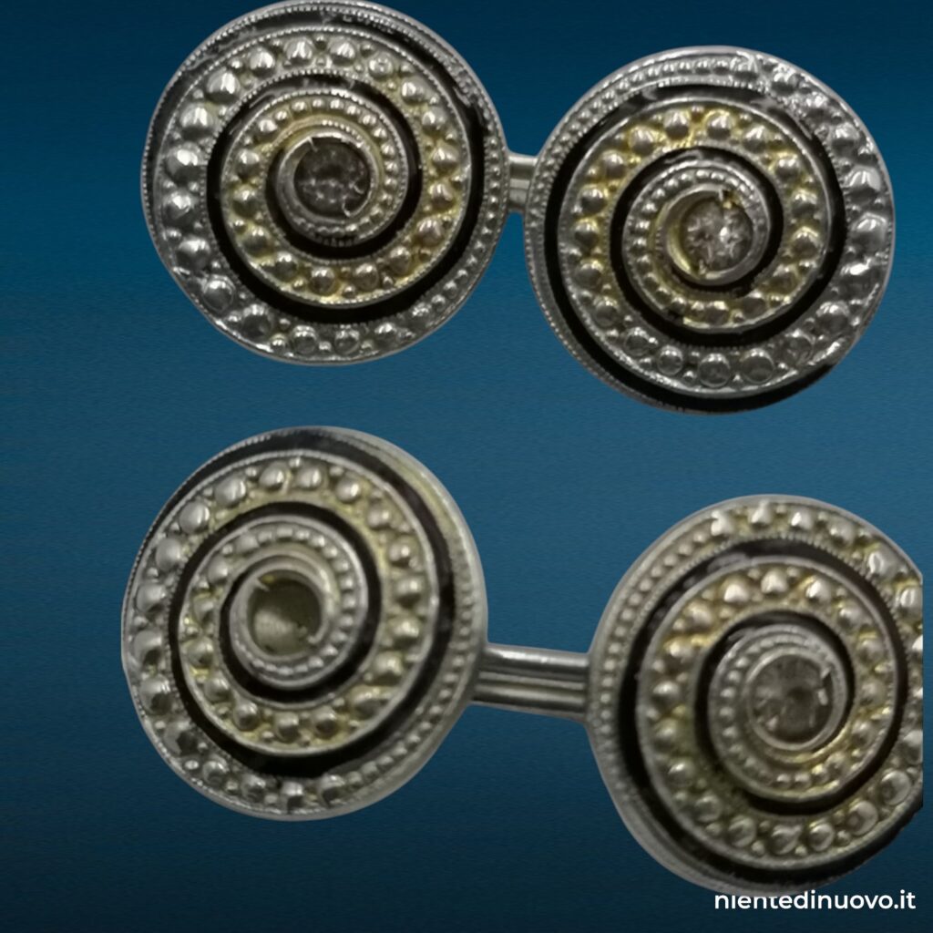 Coppia gemelli da uomo tondi vintage, diametro 12 mm