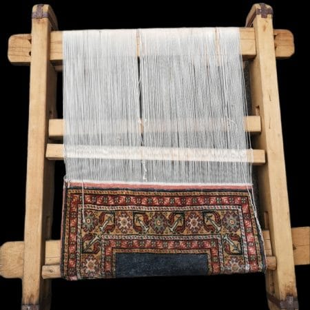 Telaio dimostrativo per tappeti in legno, oggetto artigianale e didattico