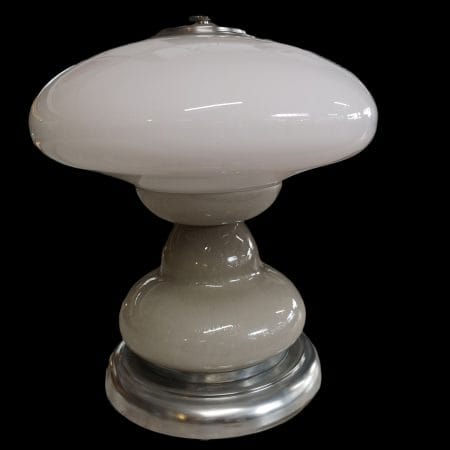 Lampada da tavolo vintage in vetro di Murano con base grigia e diffusore bianco