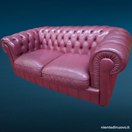 Divano club Chesterfield 2 posti in pelle vinaccia vintage