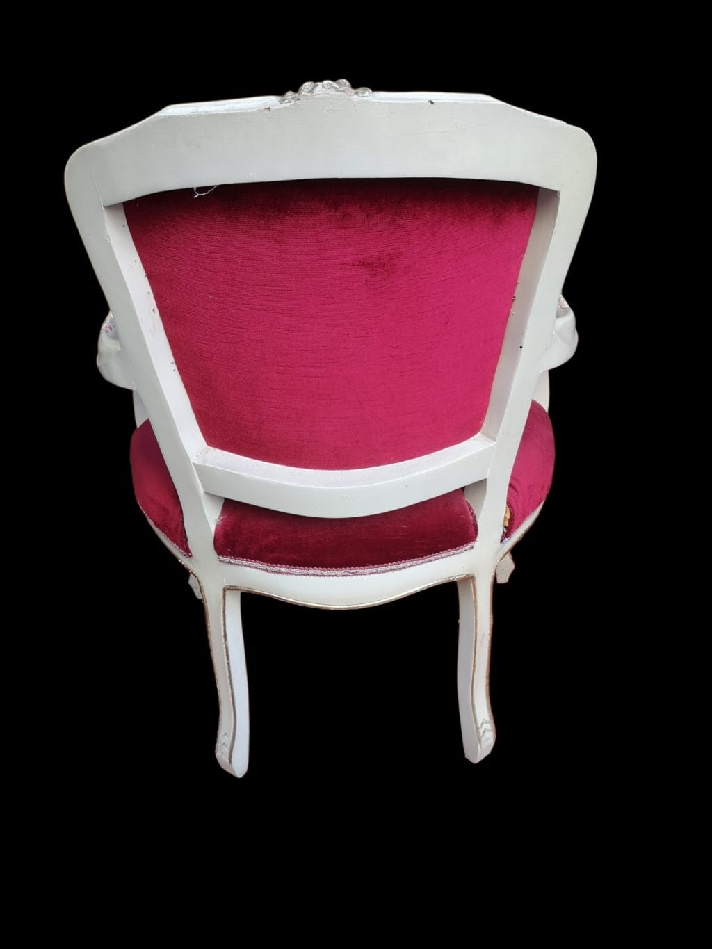 Poltroncina stile veneziano laccata con velluto rosso e braccioli