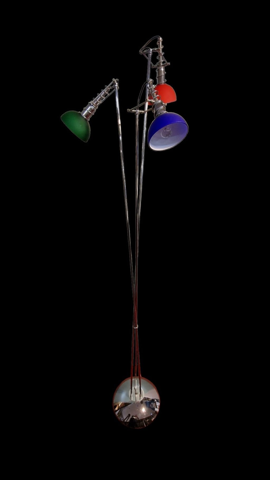 lampada da terra 3 luci anni 70 in acciaio cromato con vetri colorati