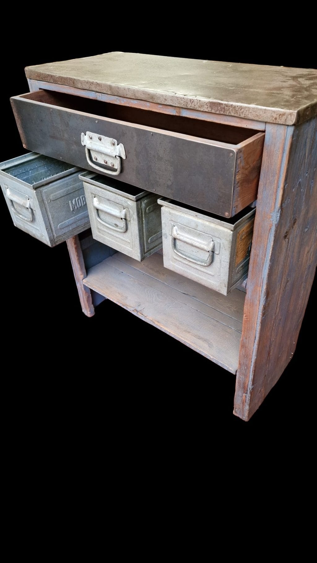 Mobile cassetti industrial originale in legno e ferro