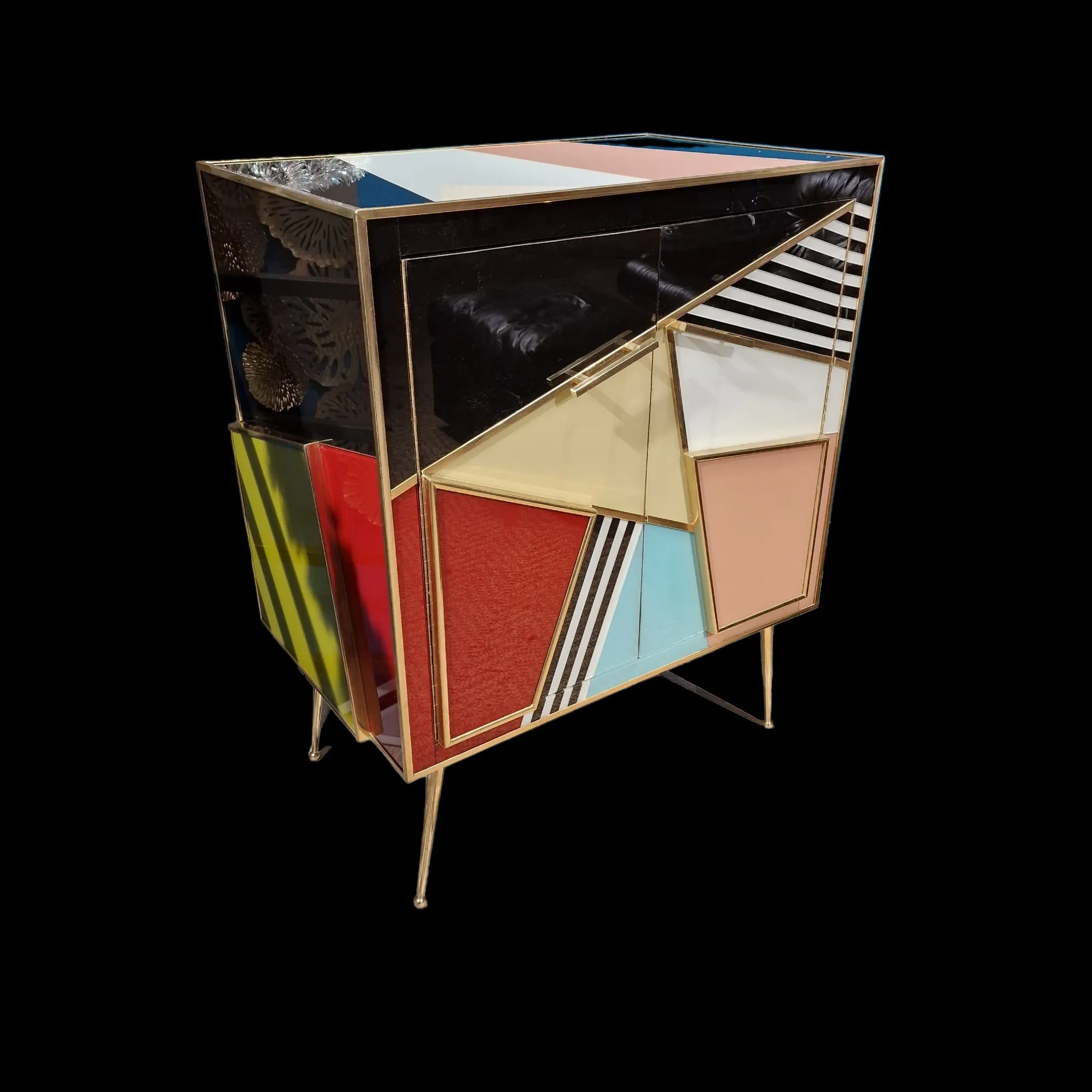 mobile sideboard vintage in vetro e ottone