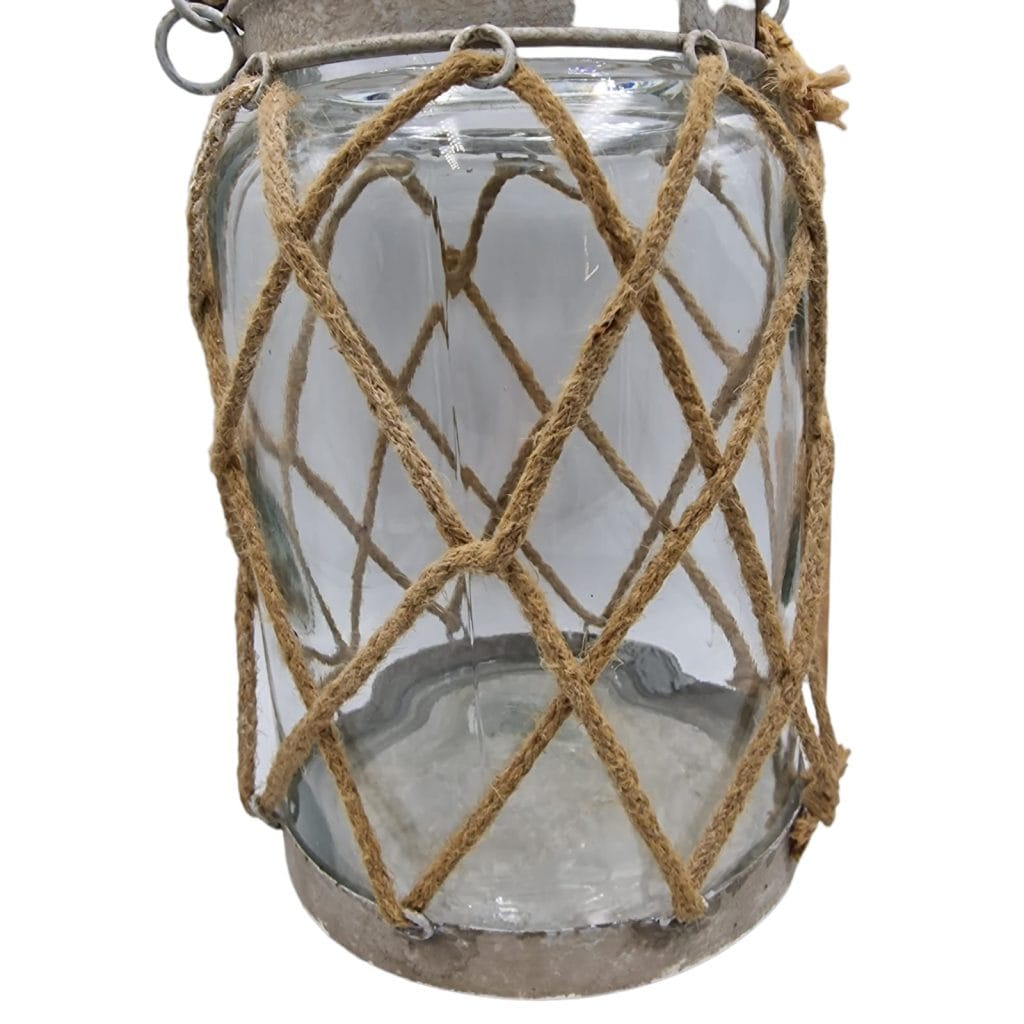 vaso portacandela con corda decorativa da appendere