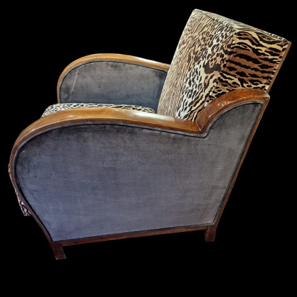 Coppia di poltrone anni '30 con rivestimento leopardato in stile Art Deco