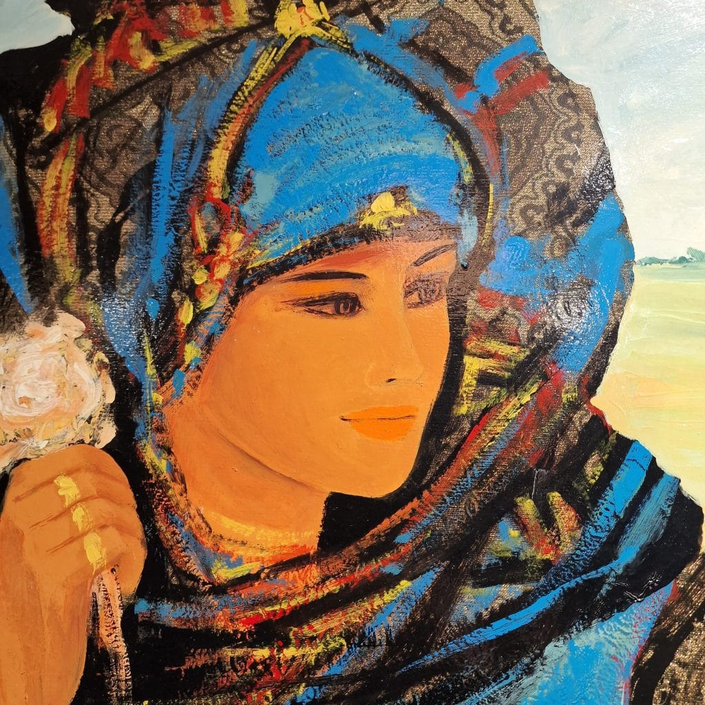 Quadro Donne Orientali firmato Andrea Quarto, dipinto di grandi dimensioni incorniciato