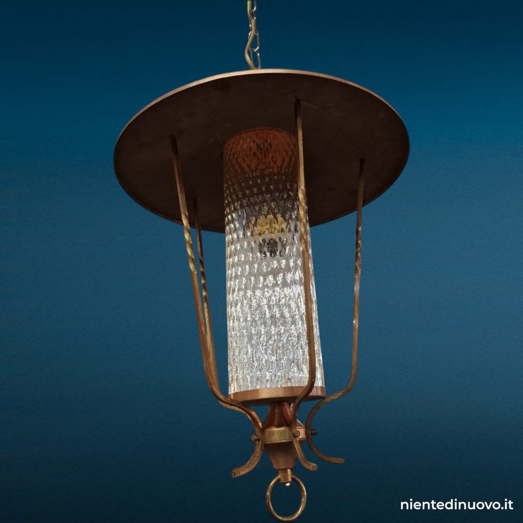Lampadario a lanterna in ottone e rame, una luce