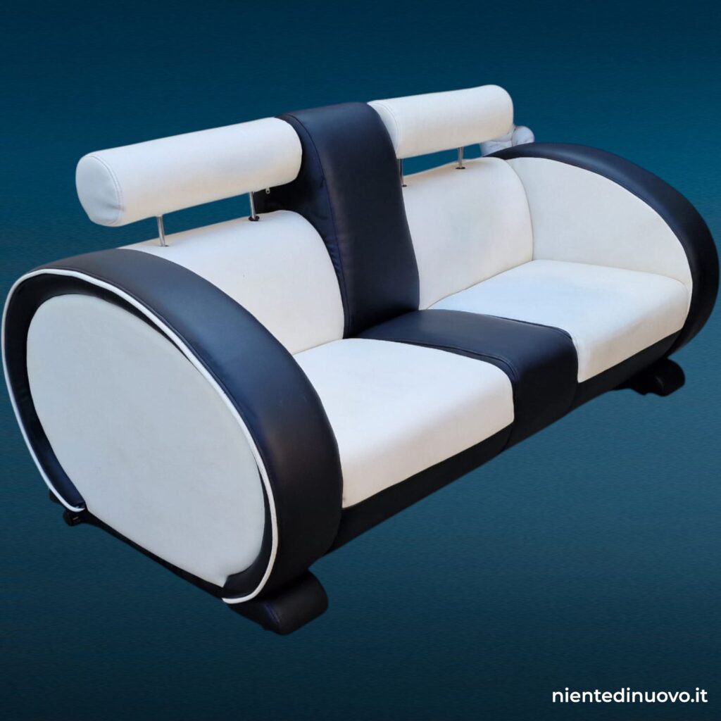 40480 Divano Happy Days, divano vintage bicolore in similpelle bianco e nero (due posti)