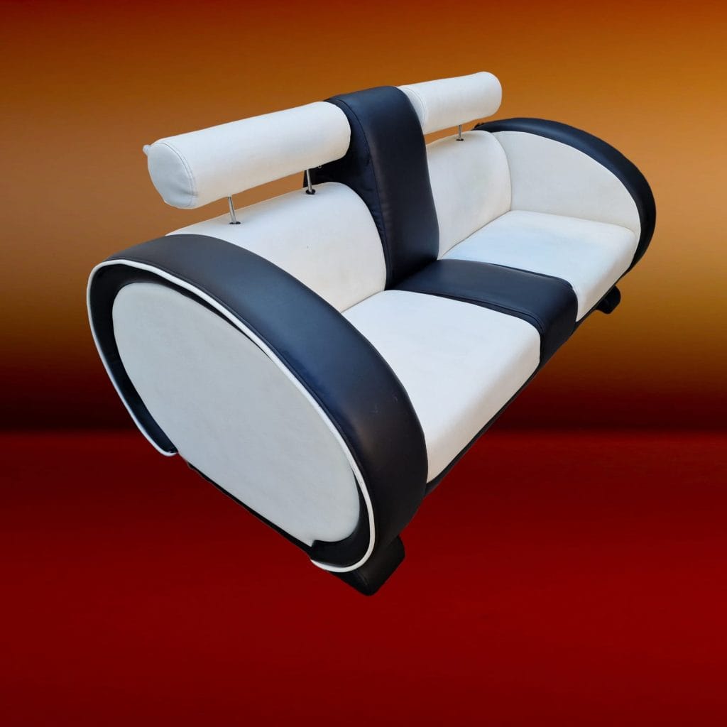 Divano Happy Days vintage a due posti in similpelle bianco e nero