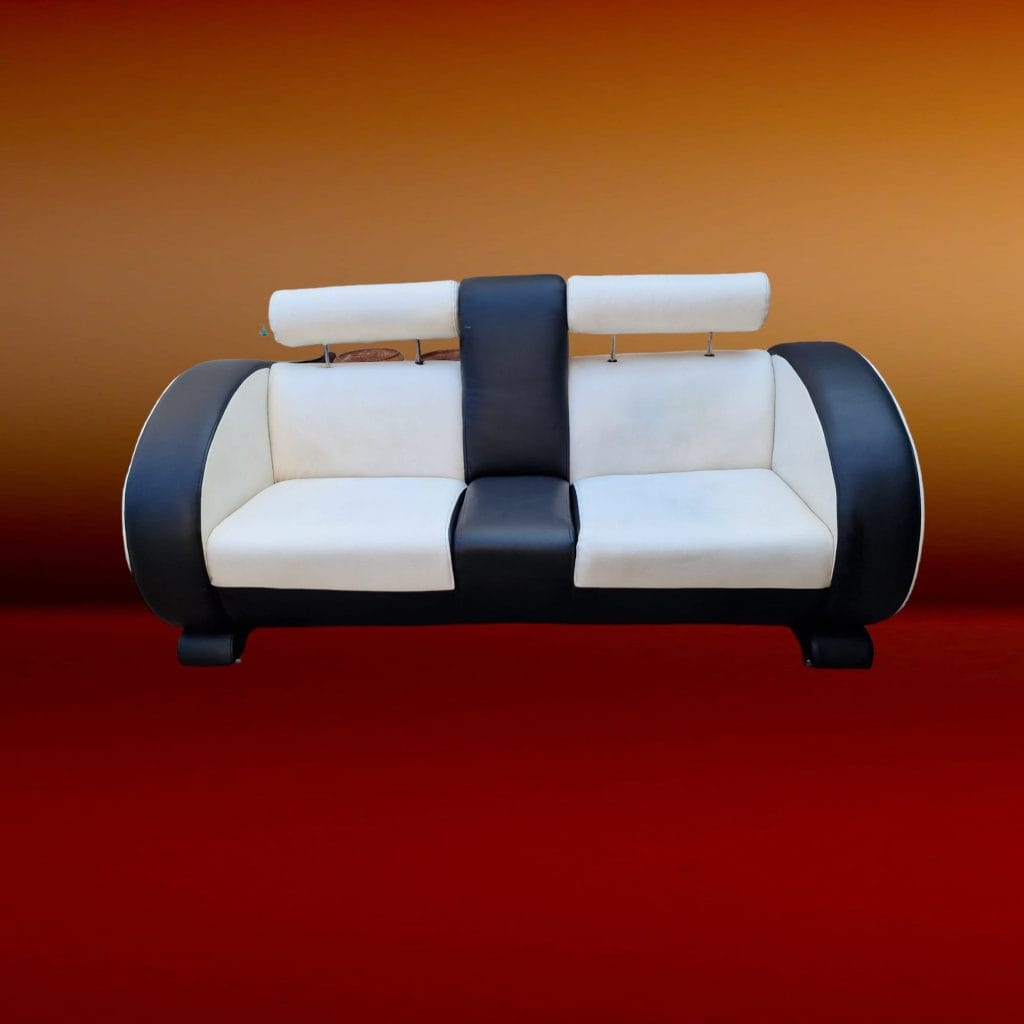 Divano Happy Days vintage a due posti in similpelle bianco e nero