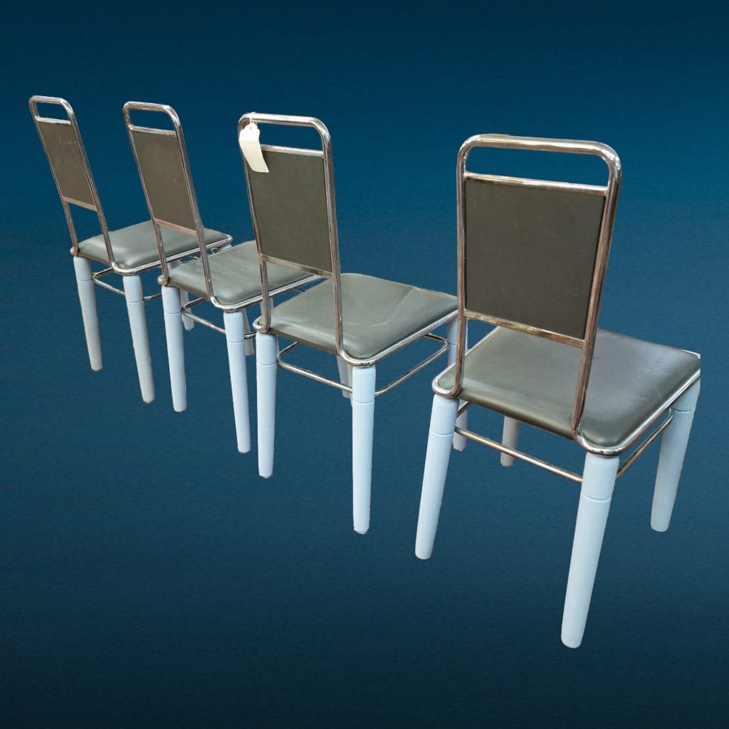 Set 4 sedie vintage in acciaio e similpelle grigia design anni ’70/’80