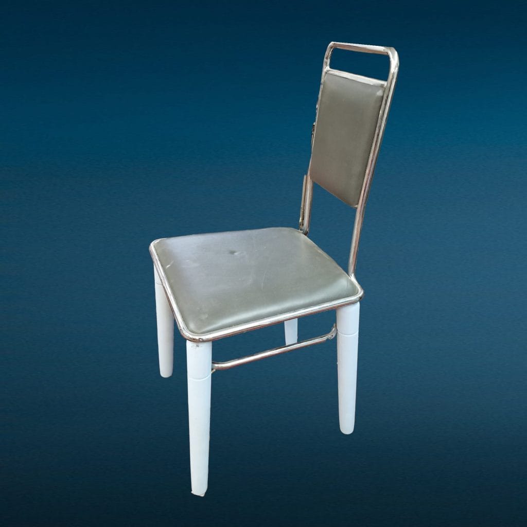 Set 4 sedie vintage in acciaio e similpelle grigia design anni ’70/’80