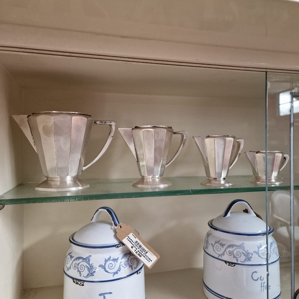 Set 4 bricchi argentati d’epoca Art Krupp Berndorf in metallo lucido