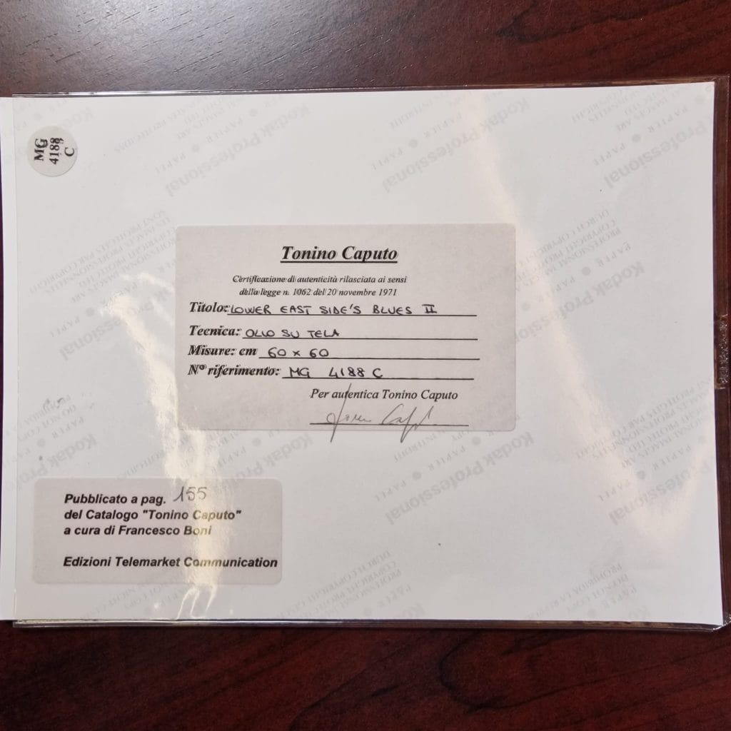 Opera d’arte contemporanea “Lower East Side Blues” di Tonino Caputo, autentica e certificata